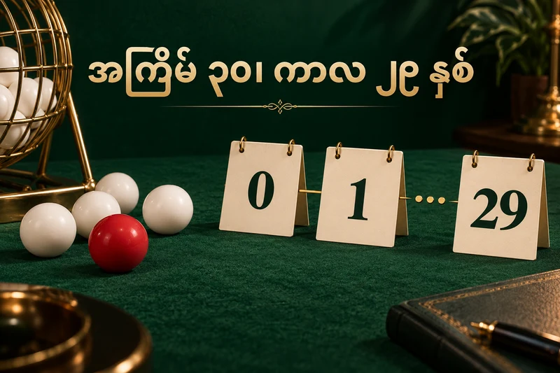 ထီဘောလုံးများဘေးတွင် ၀၊၁၊၂၉ အချိန်ကာလကို ခွဲပြထားသောပြက္ခဒိန်ပုံ